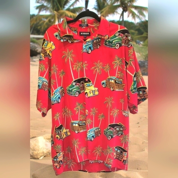 Koman Sport Hawaiian Button-down Shirt with Vintage Car Design - Picture 1 of 8